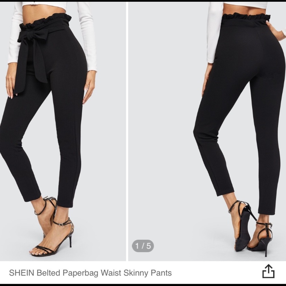 Black High waisted paper bag pants